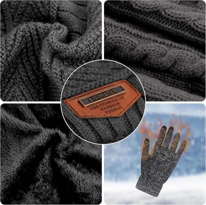 MAYLISACC Winter Knit Beanie Hat Neck Warmer Scarf and Touch Screen Gloves Set 3 Pcs Fleece Lined Skull Cap for Men Women - Image 3